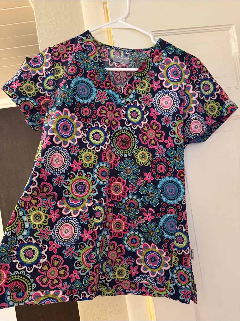 Navy Floral scrub top